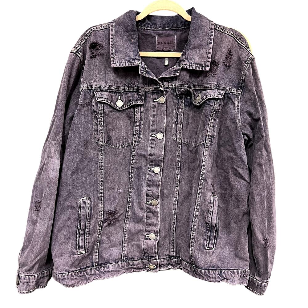 Black Label Purple Black Distressed Denim Jacket Size 2XL
